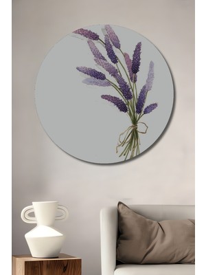 Teona Ahşap Lavanta Buketi Sulu Boya Görünümlü Ahşap Dekoratif Tablo Yuvarlak Tablo