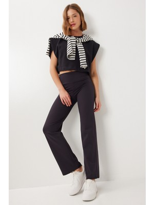 Happiness İstanbul Yüksek Bel Esnek Modal Tayt LBY0023 Siyah