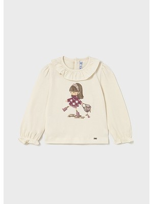 Mayoral Krem Kız Bebek Fırfır Yakalı Uzun Kollu T-Shirt 2076