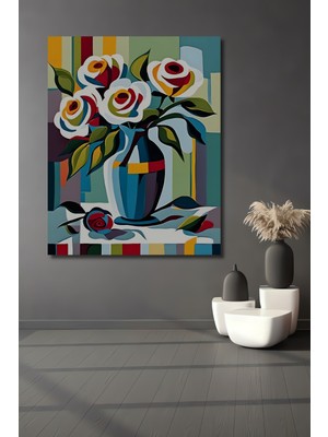 Teona Ahşap Renkli Modern Çiçekler Ahşap Dekoratif Tablo Yağlı Boya Görünümlü Sanat Eseri Dikdörtgen Tablo