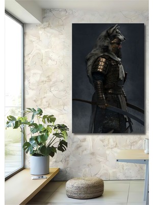 Teona Ahşap Bozkurt Başlıklı Savaşçı Yağlı Boya Görünümlü Ahşap Dekoratif Tablo Dikdörtgen Tablo