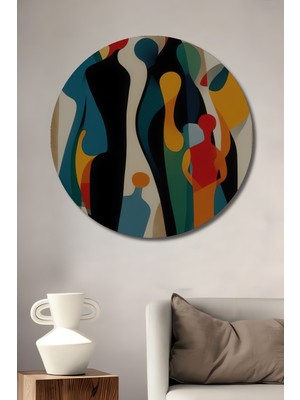 Teona Ahşap Modern Sanat Soyut Insan Figürleri Yağlı Boya Görünümlü Dekoratif Ahşap Tablo Yuvarlak Tablo