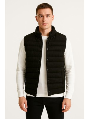 Classics Men Ezr Çıtçıtlı Erkek Slim Fit Siyah Süet Yelek - 7445