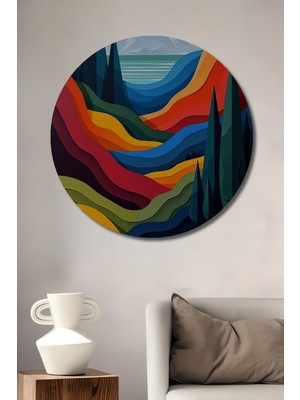 Teona Ahşap Gökkuşağı Vadisi Yağlı Boya Görünümlü Ahşap Dekoratif Tablo Yuvarlak Tablo