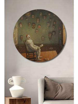 Teona Ahşap Ahşap Dekoratif Tablo Palyaço Odası Yağlı Boya Görünümlü Sanat Eseri Yuvarlak Tablo