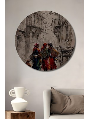 Teona Ahşap Istanbul Sokakları Yağlı Boya Görünümlü Ahşap Dekoratif Tablo Modern Sanat Eseri Yuvarlak Tablo