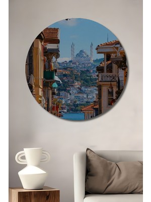 Teona Ahşap Istanbul Boğazı Yağlı Boya Görünümlü Ahşap Dekoratif Tablo Yuvarlak Tablo