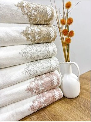 ayhanhome 6 Lı Fransız Güpürlü Çeyizlik 50X90 Kadife El ve Yüz Havlusu