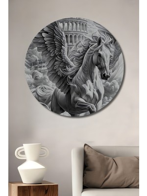 Teona Ahşap Siyah Beyaz Pegasus ve Kolezyum Ahşap Dekoratif Tablo Yuvarlak Tablo