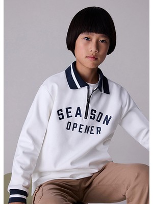Mayoral Krem Erkek Çocuk Yakalı Fermuarlı Sweatshirt 7408