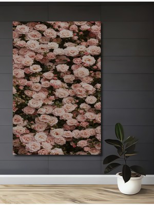 Teona Ahşap Romantik Gül Bahçesi Yağlı Boya Görünümlü Ahşap Dekoratif Tablo Dikdörtgen Tablo