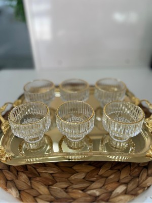 Molina Mini Çizgili Gold Yaldızlı Cam Lokumluk