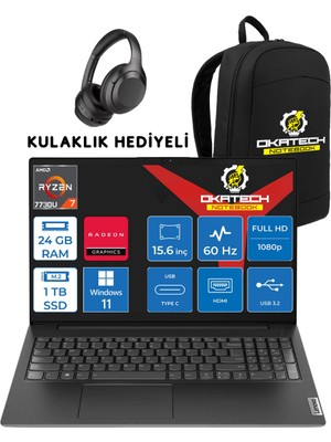 Lenovo V15 Ryzen 7 7730U 24 GB Ram Ddr4 1 Tb SSD 15,6" Fullhd WİN11PRO Notebook + Okatech Çanta