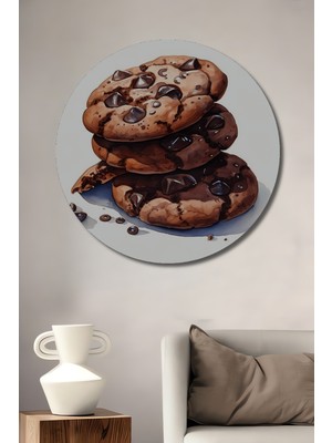 Teona Ahşap Çikolatalı Kurabiye Sulu Boya Görünümlü Ahşap Dekoratif Tablo Yuvarlak Tablo