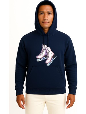 Bahriyeli Collection Kapüşonlu Buz Pateni Göğüs Tasarımlı Unisex Sweatshirt