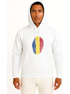 Bahriyeli Collection Kapüşonlu Romania, Flag, Fingerprint Göğüs Tasarımlı Unisex Sweatshirt