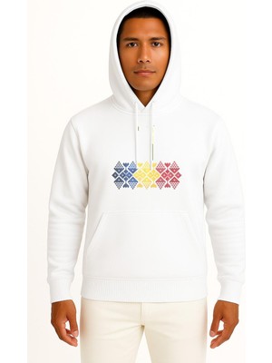 Bahriyeli Collection Kapüşonlu Romanian Flag Of Romania Folklore Pattern Göğüs Tasarımlı Unisex Sweatshirt