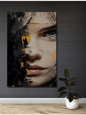 Teona Ahşap Soyut Sanat Yağlı Boya Görünümlü Kadın Portresi Dekoratif Ahşap Tablo Dikdörtgen Tablo