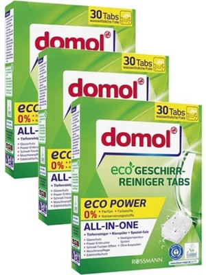 Domol Eco Folyosuz Bulaşık Makinesi Tableti 30'lu (3 Adet) Çevre Dostu Temizleme Gücü