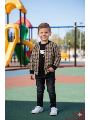 Bontino Erkek Çocuk Hırka Tişört ve Kot Pantolonlu 3'lü Takım