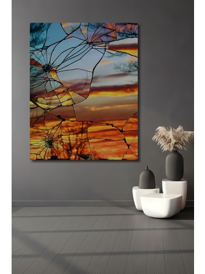 Teona Ahşap Kırık Aynada Gün Batımı Yağlı Boya Görünümlü Ahşap Dekoratif Tablo Dikdörtgen Tablo
