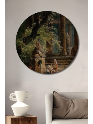Teona Ahşap Antik Roma Bahçesi Yağlı Boya Görünümlü Ahşap Dekoratif Tablo Yuvarlak Tablo