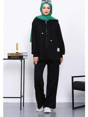 İmaj Butik Siyah Fermuarlı Tunik Pantolonlu Takım