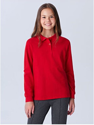 LC Waikiki Yeni Sezon Polo Yaka Uzun Kollu Kız Çocuk Tişört