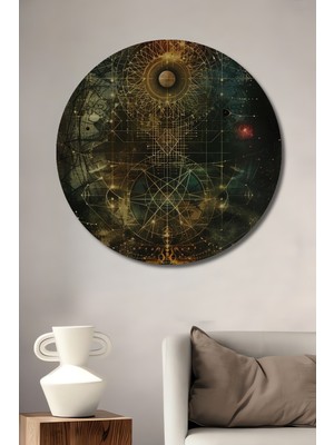 Teona Ahşap Soyut Sanat Evrenin Gizemi Yağlı Boya Görünümlü Ahşap Dekoratif Tablo Yuvarlak Tablo