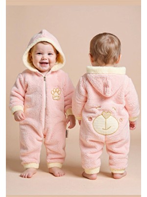 Tuabella Wellsoft Kapüşonlu Fermuarlı Kışlık Bebek Tulum Nakışlı
