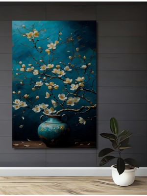 Teona Ahşap Baharın Müjdecisi Beyaz Çiçekler Yağlı Boya Görünümlü Ahşap Dekoratif Tablo Dikdörtgen Tablo