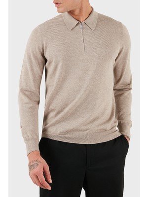 Gran Sasso % 100 Yün Regular Fit Yarım Fermuarlı Polo Yaka Kazak Erkek Polo Yaka Kazak 55125 14290 018