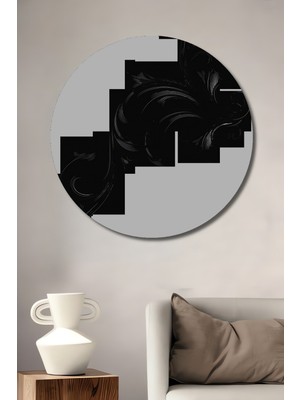 Teona Ahşap Kadim Desen Siyah Beyaz Görünümlü Ahşap Dekoratif Tablo Yuvarlak Tablo