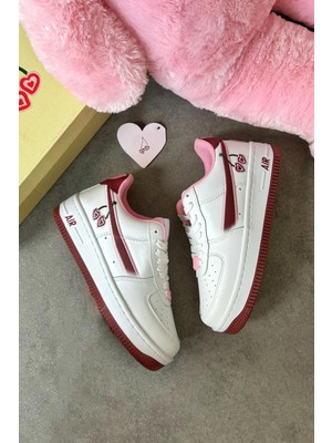 Happy Valentines Day Force 1 Kirazlı Sneaker Yüksek ve Kaydırmaz Yüksek Tabanlı Kadın Spor Ayakkabı