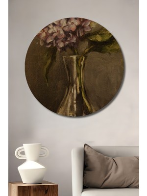 Teona Ahşap Romantik Yağlı Boya Görünümlü Ortanca Çiçeği Dekoratif Ahşap Tablo Yuvarlak Tablo