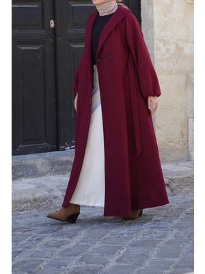 Ande Tesettür Şal Yaka Kaban - Bordo