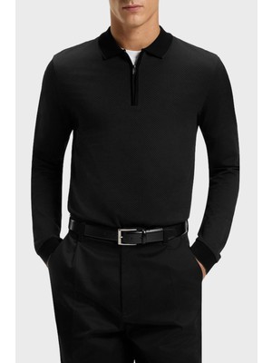 Boss Logolu Pamuklu Regular Fit Yarım Fermuarlı Polo Yaka Kazak Erkek Polo Yaka Kazak 50549583 001