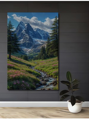 Teona Ahşap Muhteşem Dağ Manzarası Sulu Boya Görünümlü Ahşap Dekoratif Tablo Dikdörtgen Tablo