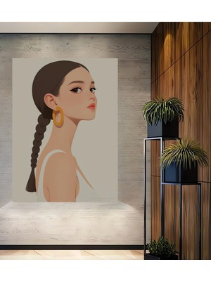 Teona Ahşap Sanat Eseri Baskı Kadın Portresi Sulu Boya Görünümlü Ahşap Tablo Dikdörtgen Tablo