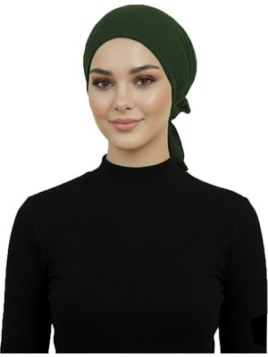 ELYSIANfidan Lüks Plise Haki Arkası Şifon Çiçek Detaylı Hazır Türban Tesettür Bone