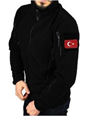 Safari AVM Safari Siyah Taktik Polar Mont 5 Cepli Slim Fit Askeri Polar Mont Uzun Kol Organik Özellikli