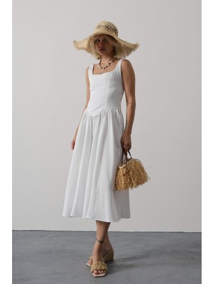 Etiler Collection Askılı Uzun Elbise - Beyaz