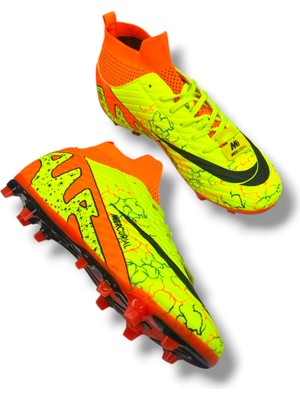 Mercurıal Unısex Çoraplı Halısaha & Çimsaha Krampon Sarı Turuncu Desenli