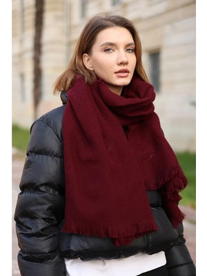 Verahed Sıcak Kalın Kışlık Yumuşak Dokulu Püsküllü Uzun Puffy Düz Şal Atkı 190X50CM