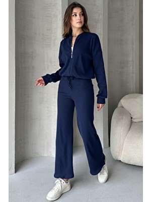 Lacivert Kaşkorse Pantolon Bomber Ceket Kadın Alt Üst Takım