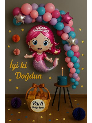 Parti Hediye Sepeti Deniz Kızı Temalı Doğum Günü Parti Süsleme Seti | Folyo Balon, Balon Zinciri ve Iyi Ki Doğdun Yazısı