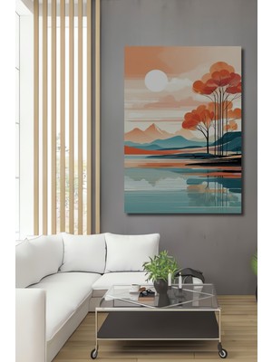 Teona Ahşap Minimalist Sonbahar Manzarası Sulu Boya Görünümlü Ahşap Dekoratif Tablo Dikdörtgen Tablo