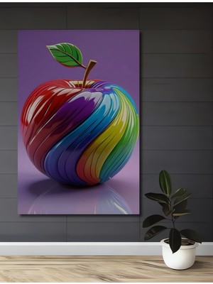 Teona Ahşap Gökkuşağı Elma Yağlı Boya Görünümlü Modern Sanat Dekoratif Ahşap Tablo Dikdörtgen Tablo