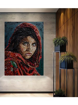Teona Ahşap Afgan Kızı Makrome Görünümlü Insan Sanat Dekoratif Ahşap Tablo Dikdörtgen Tablo