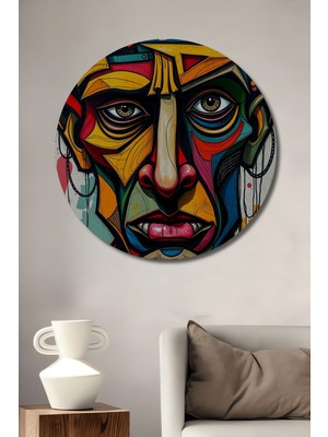 Teona Ahşap Soyut Kübizm Insan Portresi Yağlı Boya Görünümlü Dekoratif Ahşap Tablo Yuvarlak Tablo